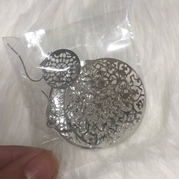 Francesca's Silver Plated Circle Pendant Dangle Earrings - Picture 3 of 4